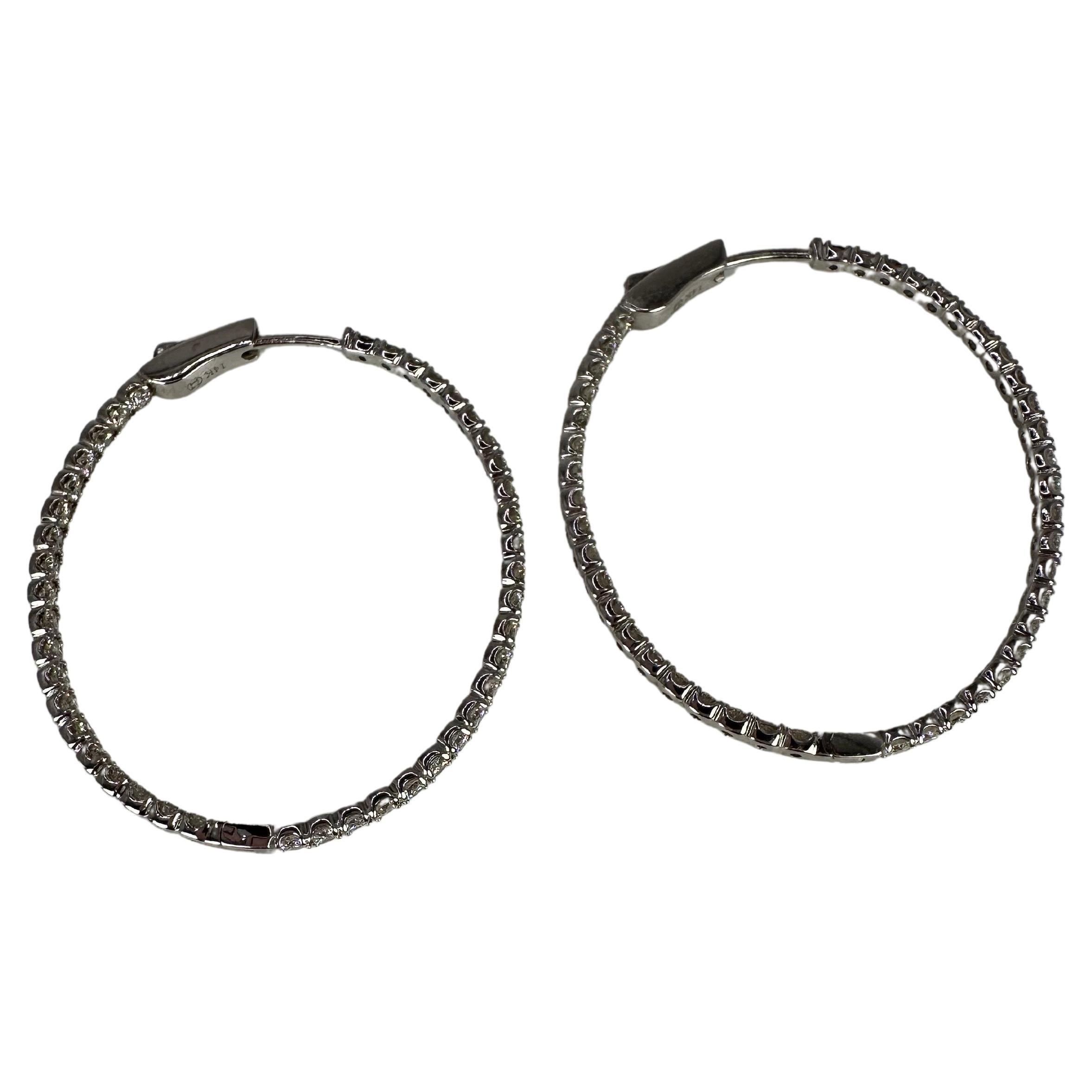 Orecchini a cerchio con diamanti in oro bianco 14KT orecchini a cerchio interno 3carati WOW