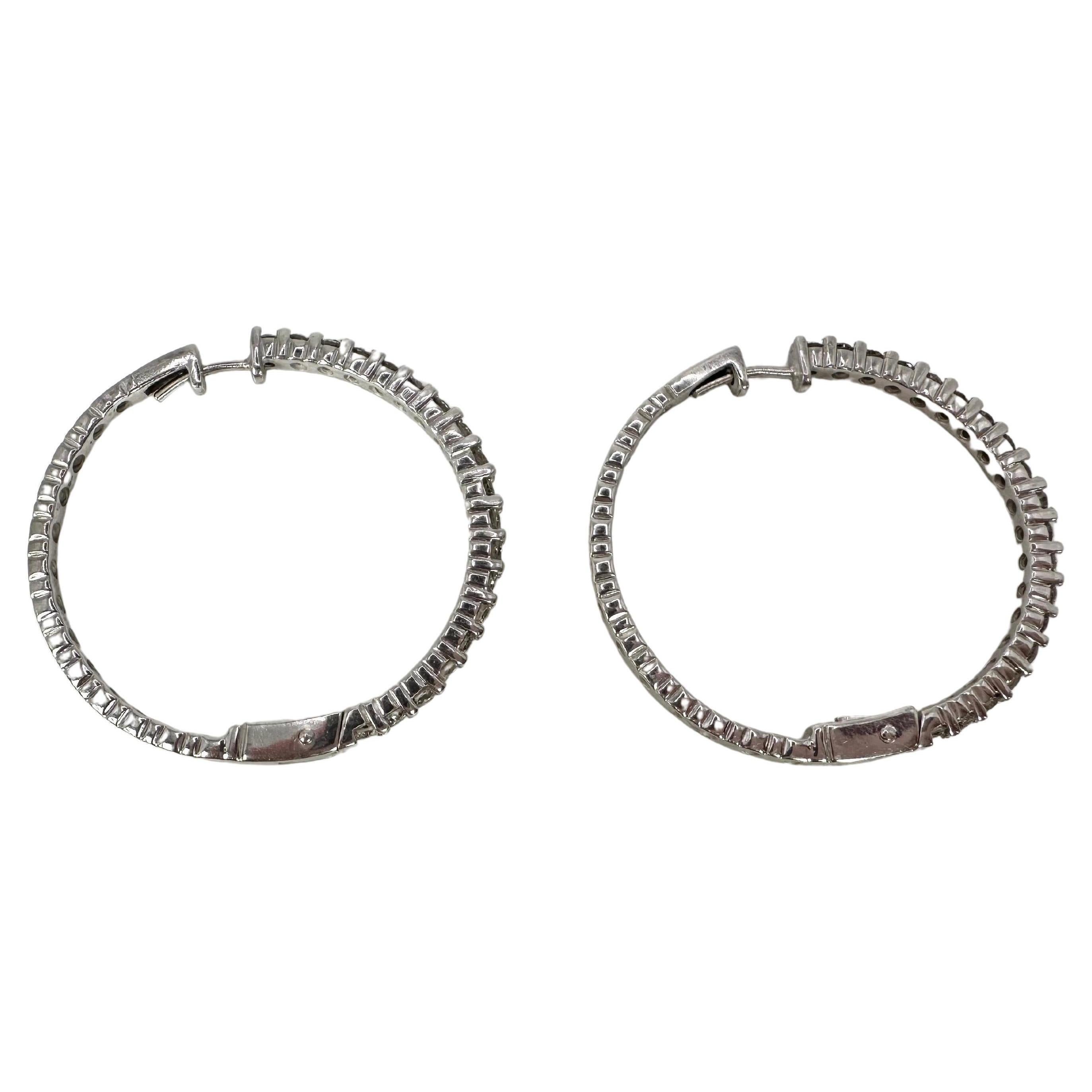 Diamond Hoop Earrings 14kt White Gold Stunning Sparkling Hoop Earrings ...