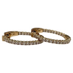 Boucles d'oreilles créoles en diamant, or jaune 14 carats, 1 ct au total, GH VS SI, 0,9 pouce, neuves