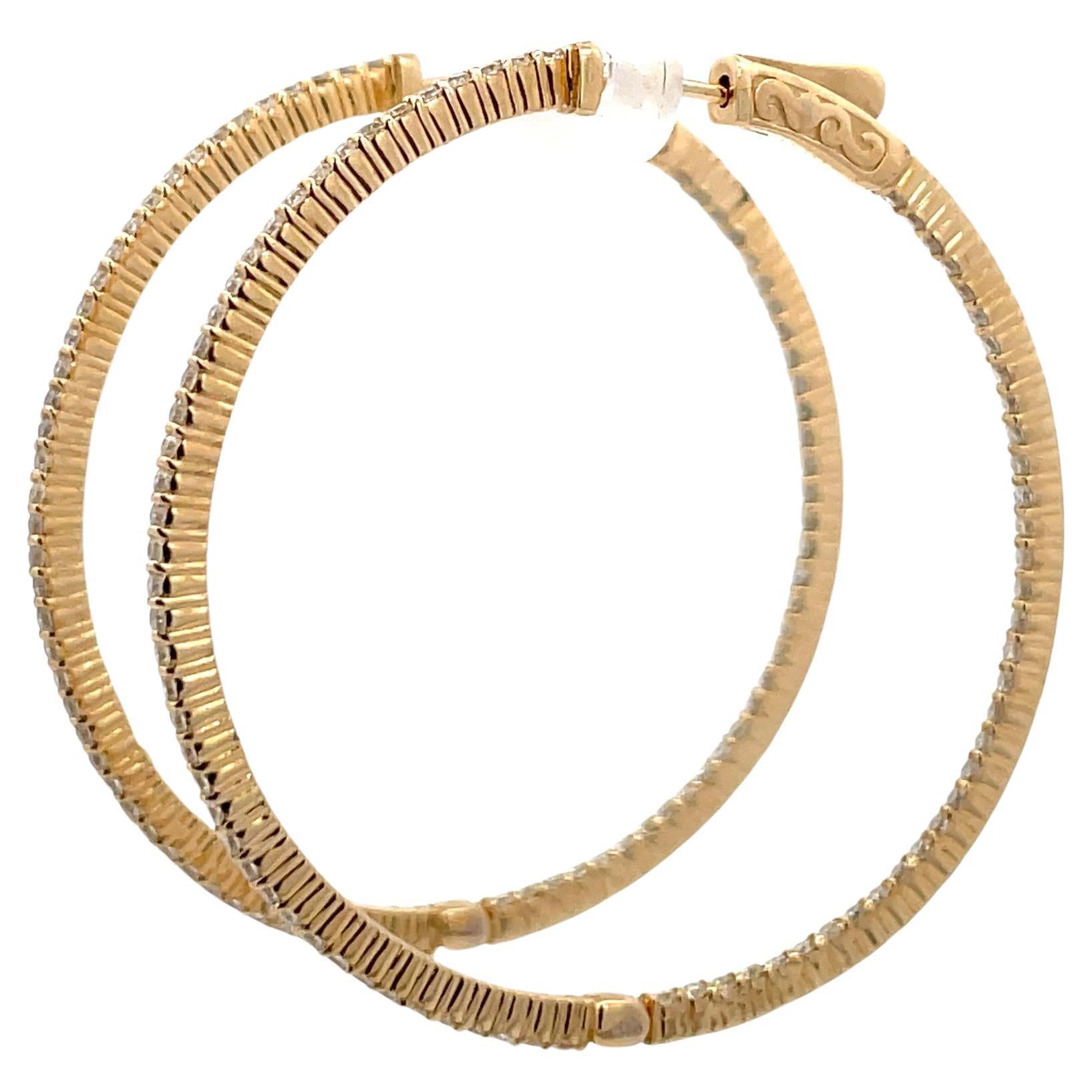 Contemporary Diamond Hoop Earrings 1.56 Carats 14 Karat Yellow Gold 1.75 Inch Diameter For Sale