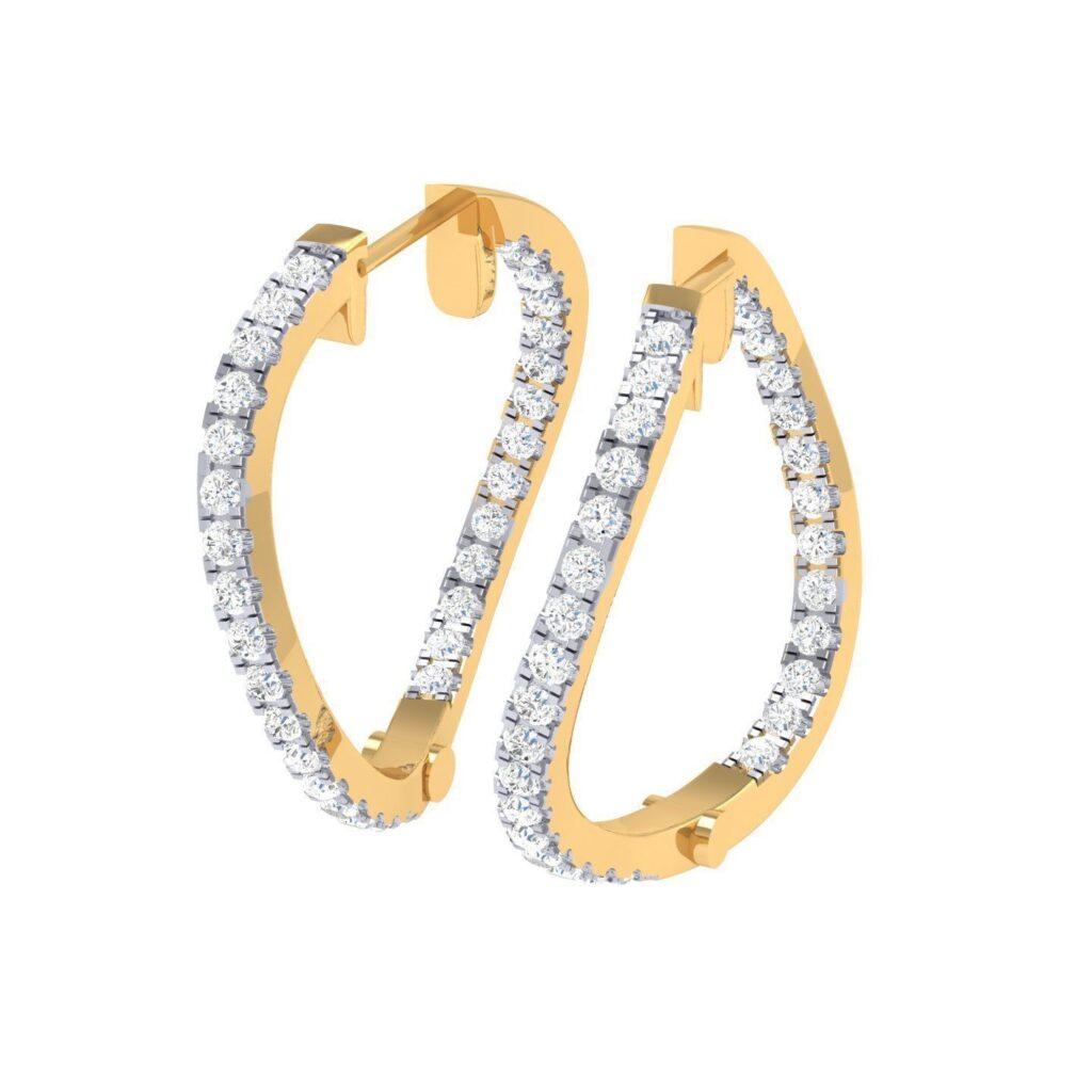 Round Cut Diamond Hoop Earrings, 18k Gold, 1.24ct For Sale
