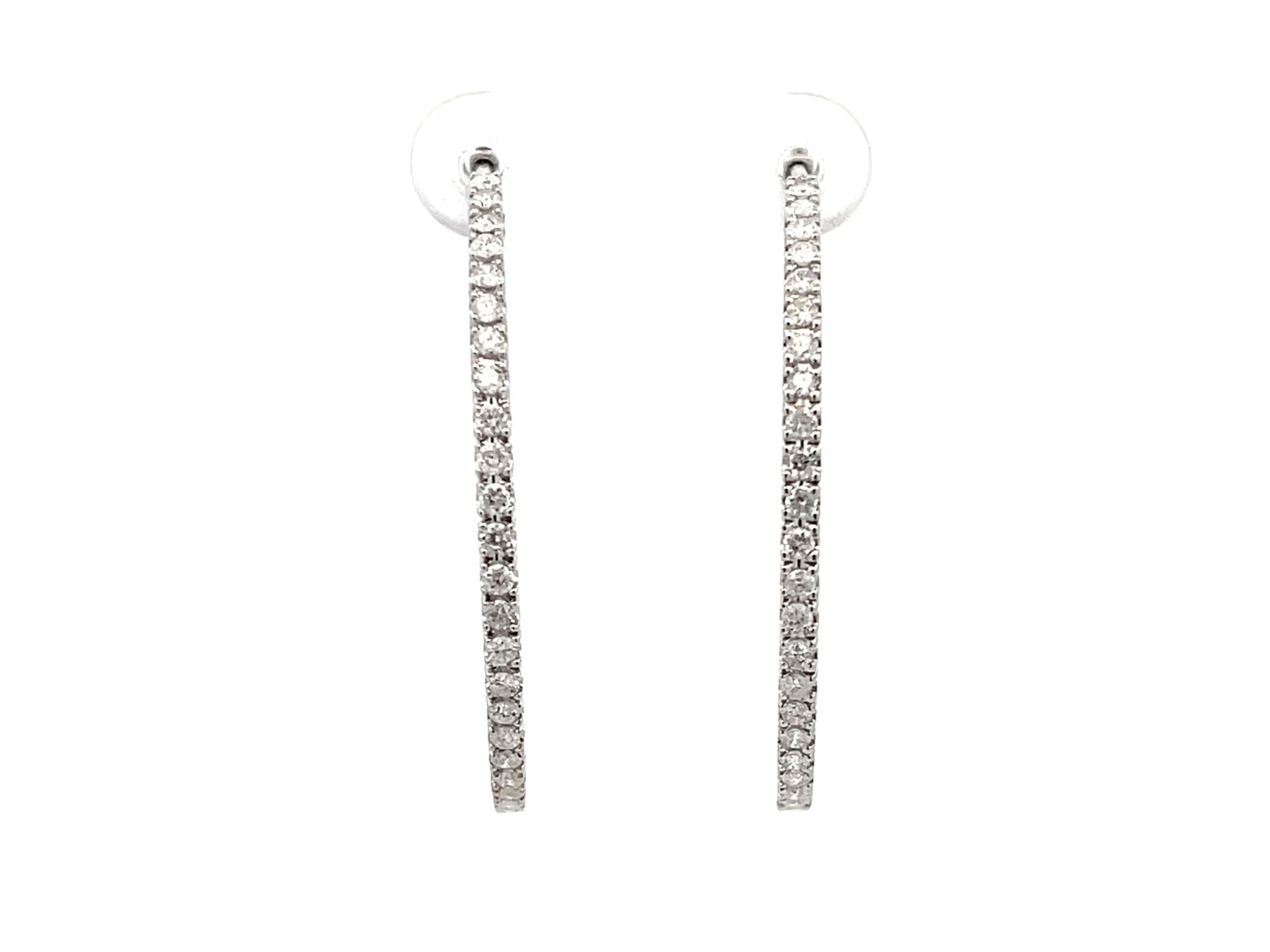 Modern Diamond Hoop Earrings 18K Solid White Gold  For Sale