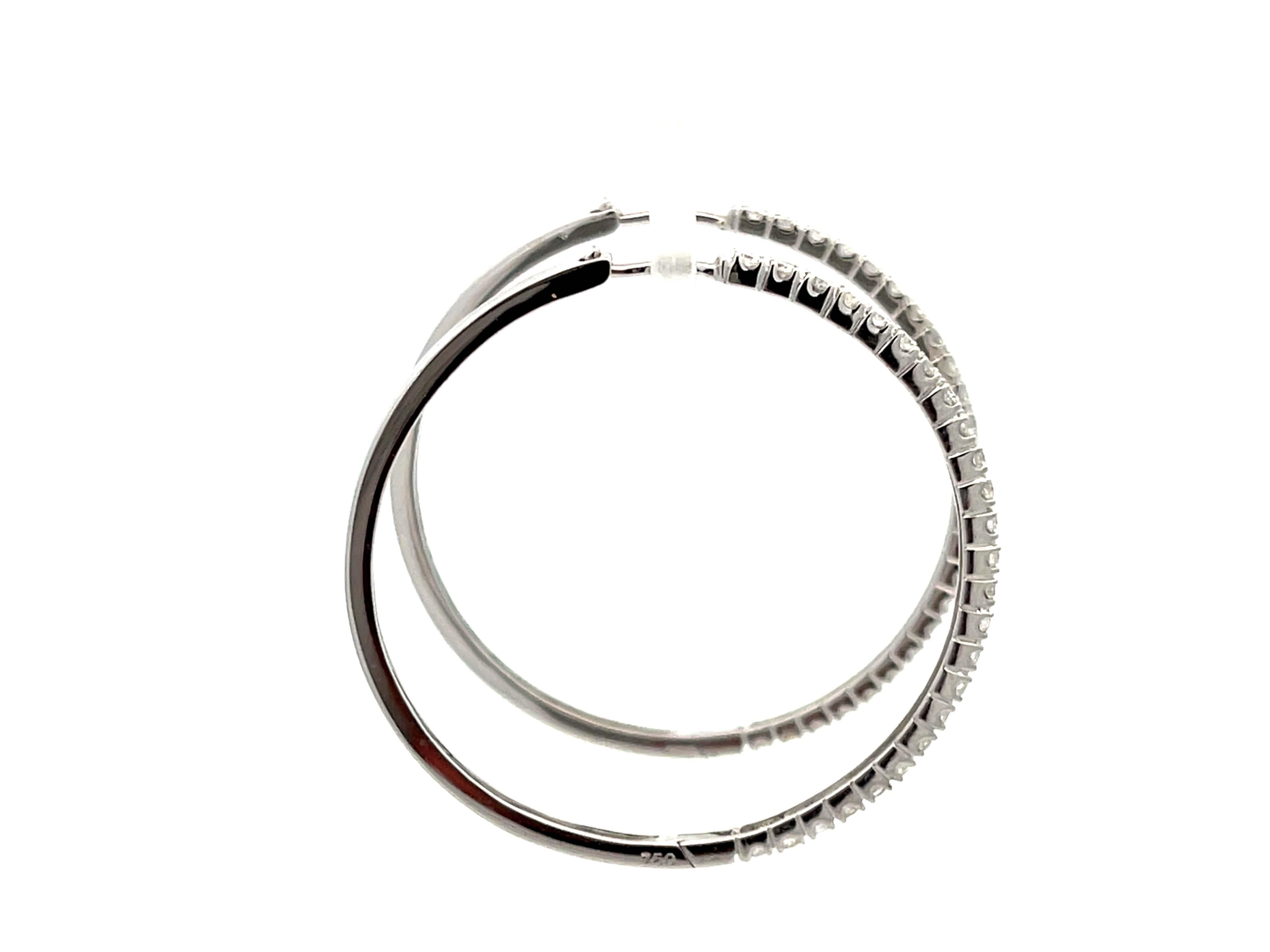 Women's Diamond Hoop Earrings 18K Solid White Gold  For Sale