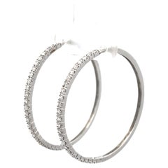 Diamond Hoop Earrings 18K Solid White Gold 
