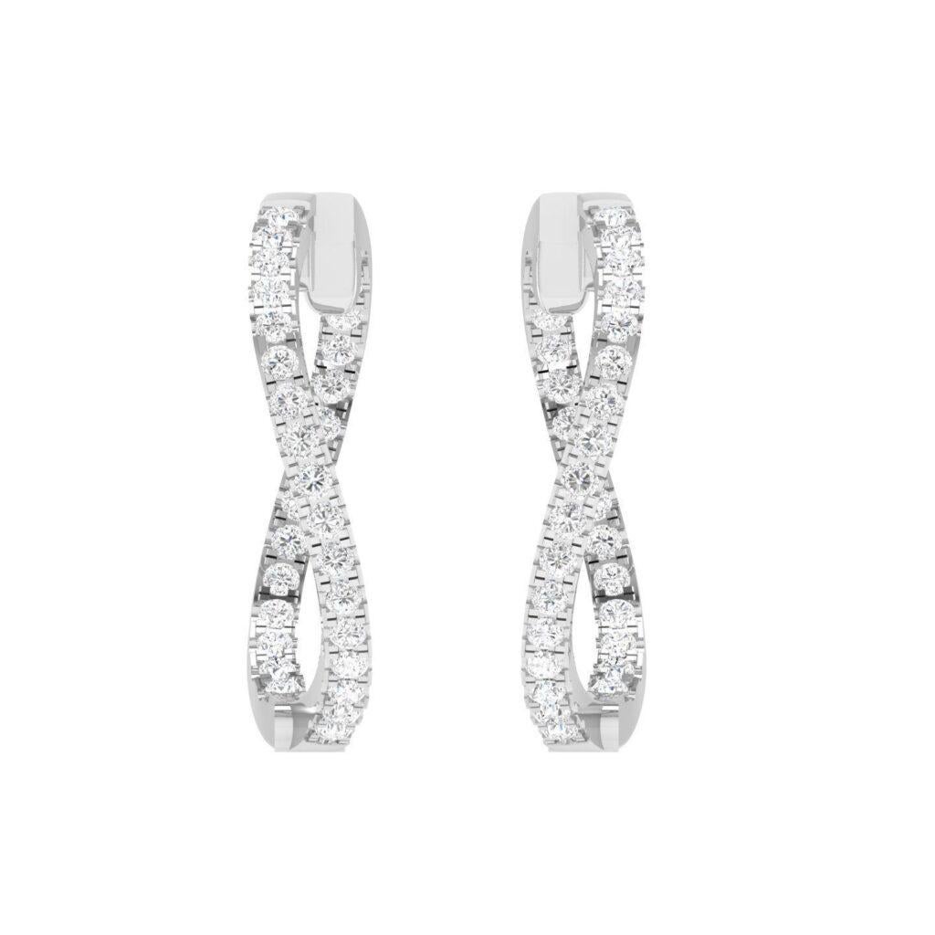 Modern Diamond Hoop Earrings, 18k White Gold, 1.24ct For Sale