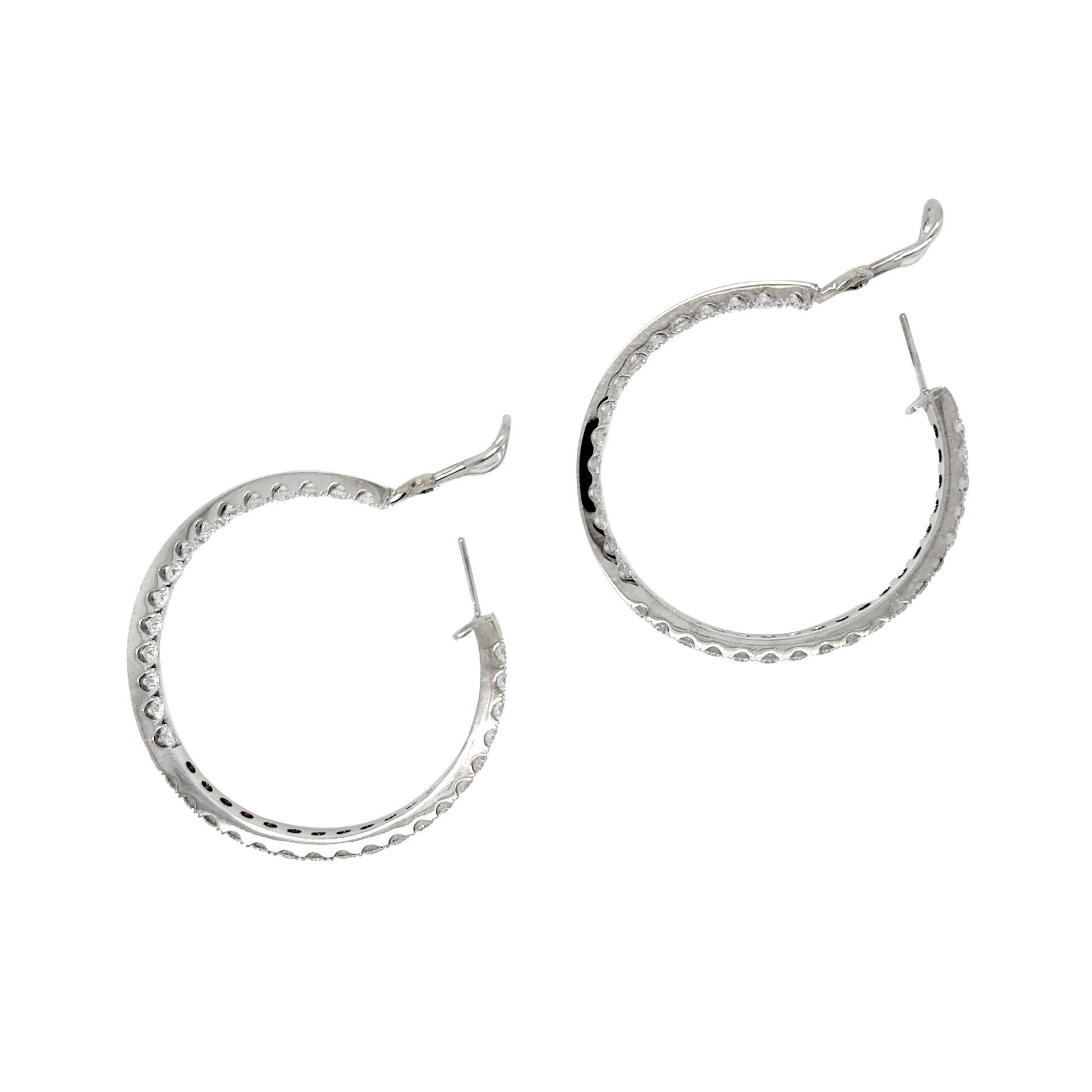 Contemporary Diamond Hoop Earrings 18K White Gold 7.40 Carats D E Color VVS/VS Clarity For Sale