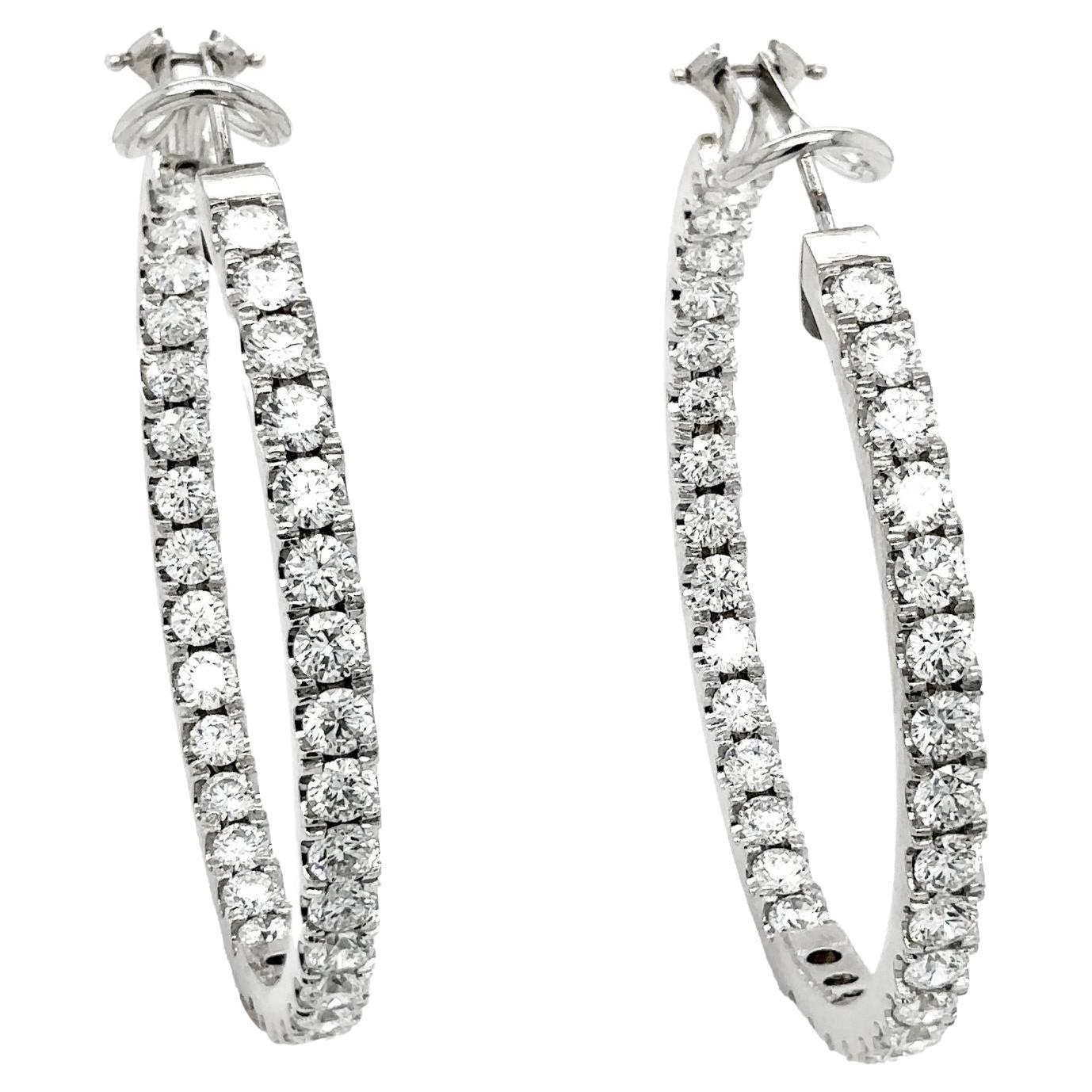 Diamond Hoop Earrings 18K White Gold 7.40 Carats D E Color VVS/VS Clarity For Sale