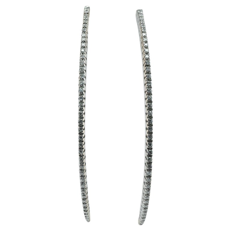 Carissima Orecchini A Cerchio In Oro Bianco 9kt, 18 Mm, Con Taglio Diamante E Zirconi, In Scatola Regalo
