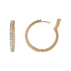 Diamond Hoop Earrings 18 Karat Gold Round Inside Outside Prong-Set 4.85 Carat
