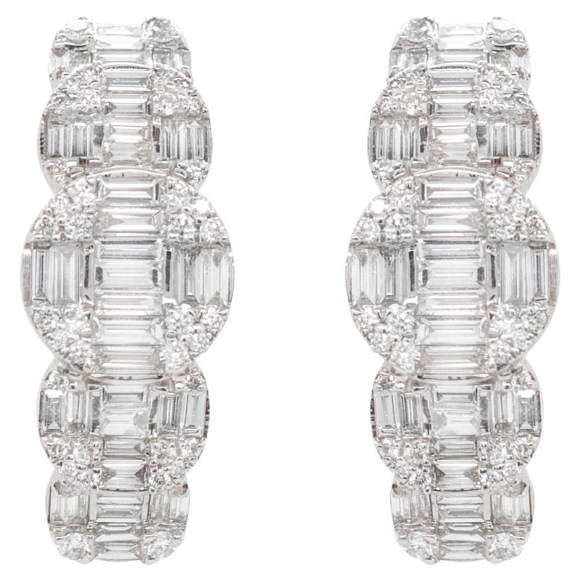Diamond Hoop Earrings 1.96 Carats 18K White Gold
