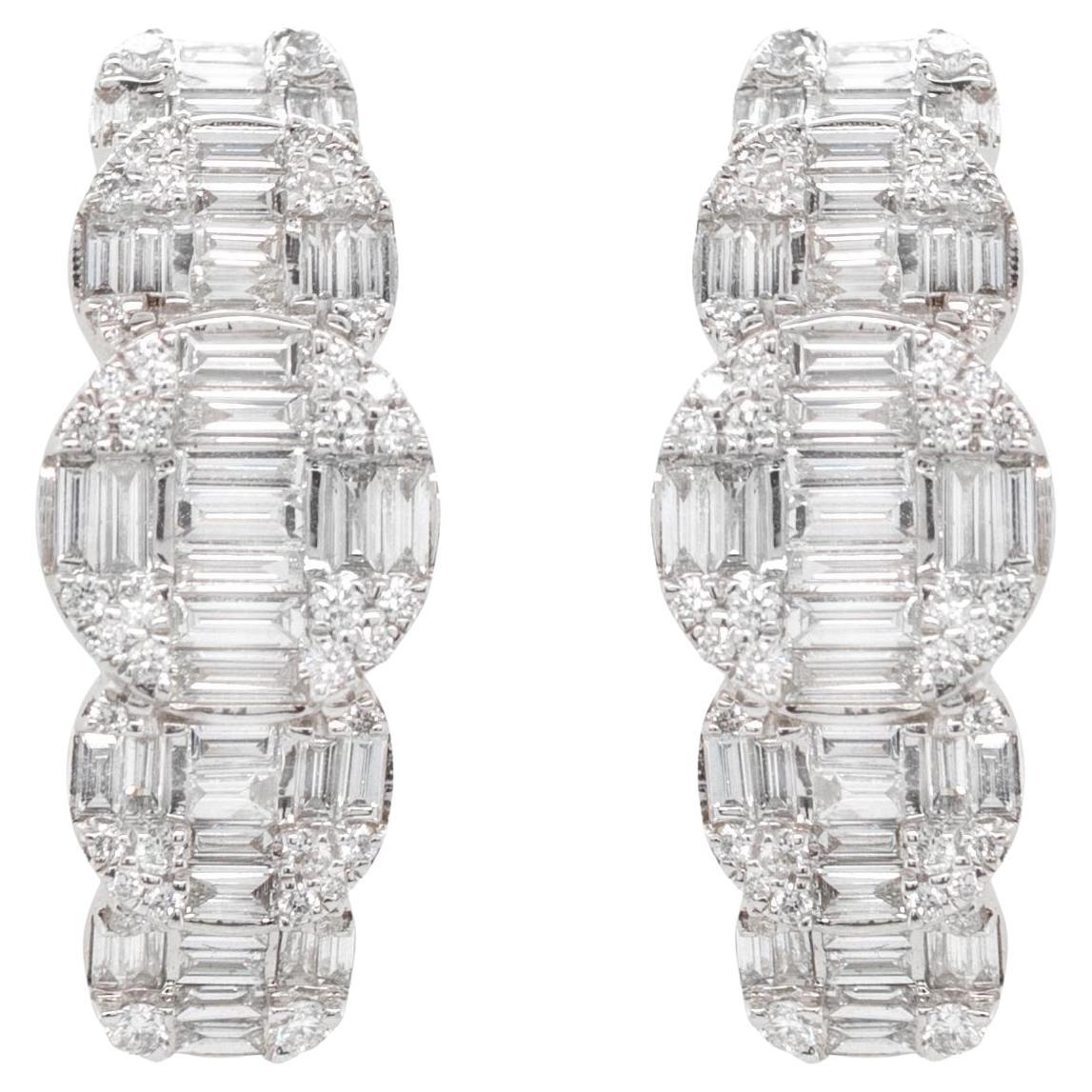 Diamond Hoop Earrings 1.96 Carats 18K White Gold For Sale