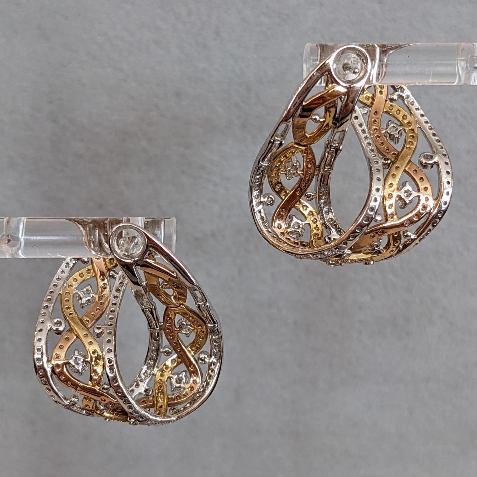Diamant-Creolen-Ohrringe 2,00 cttw von Supreme aus 18 Karat dreifarbigem Gold Damen im Angebot