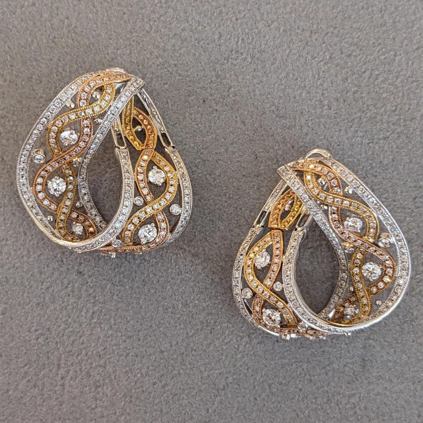 Diamant-Creolen-Ohrringe 2,00 cttw von Supreme aus 18 Karat dreifarbigem Gold im Angebot 1
