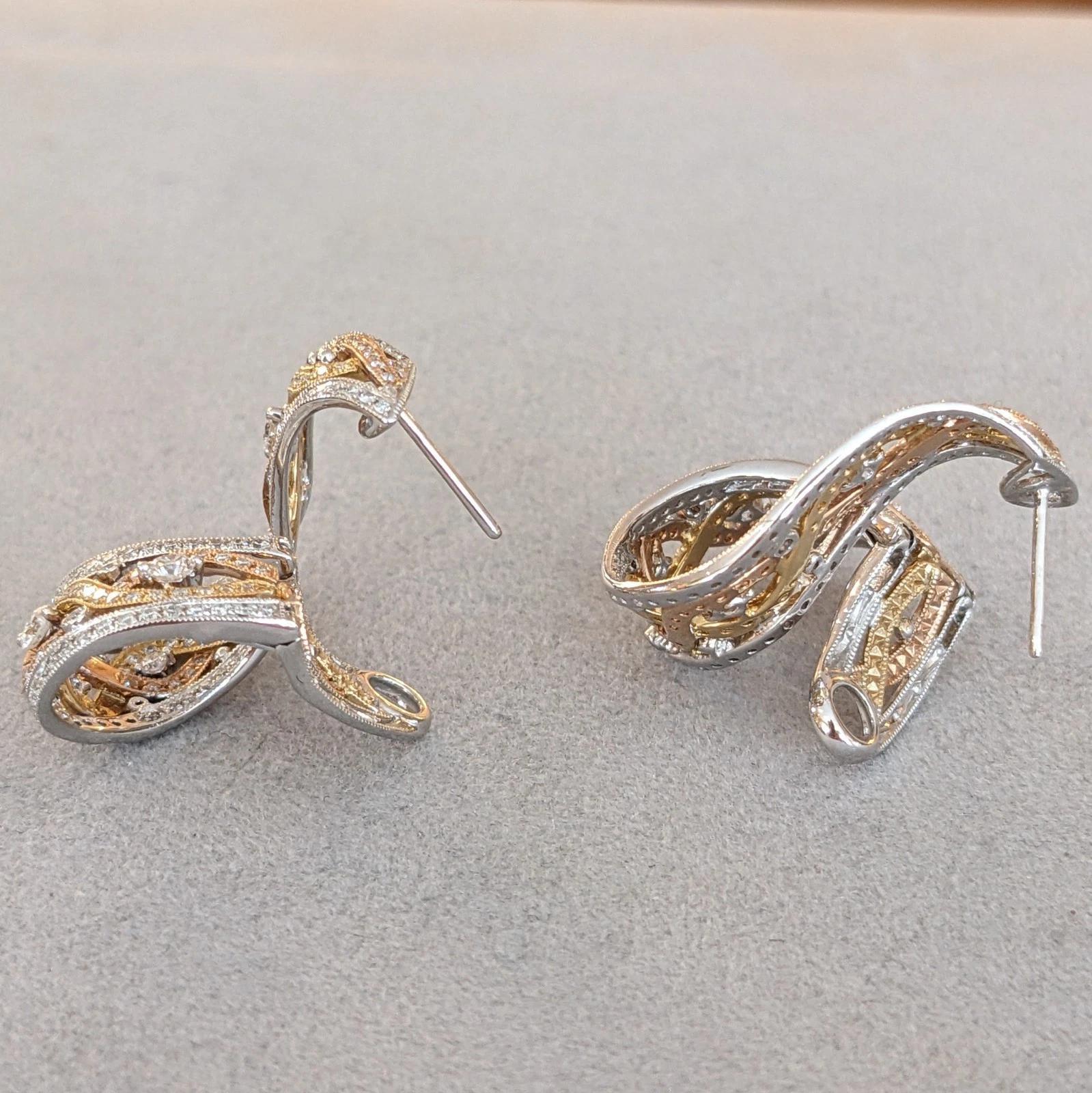 Diamant-Creolen-Ohrringe 2,00 cttw von Supreme aus 18 Karat dreifarbigem Gold im Angebot 2