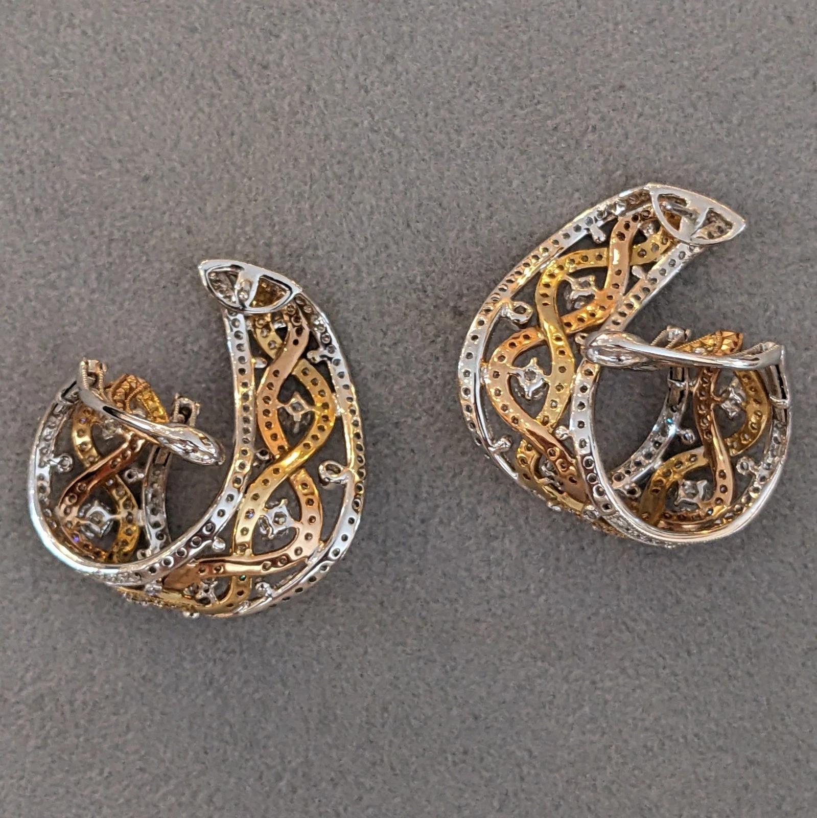 Diamant-Creolen-Ohrringe 2,00 cttw von Supreme aus 18 Karat dreifarbigem Gold im Angebot 3