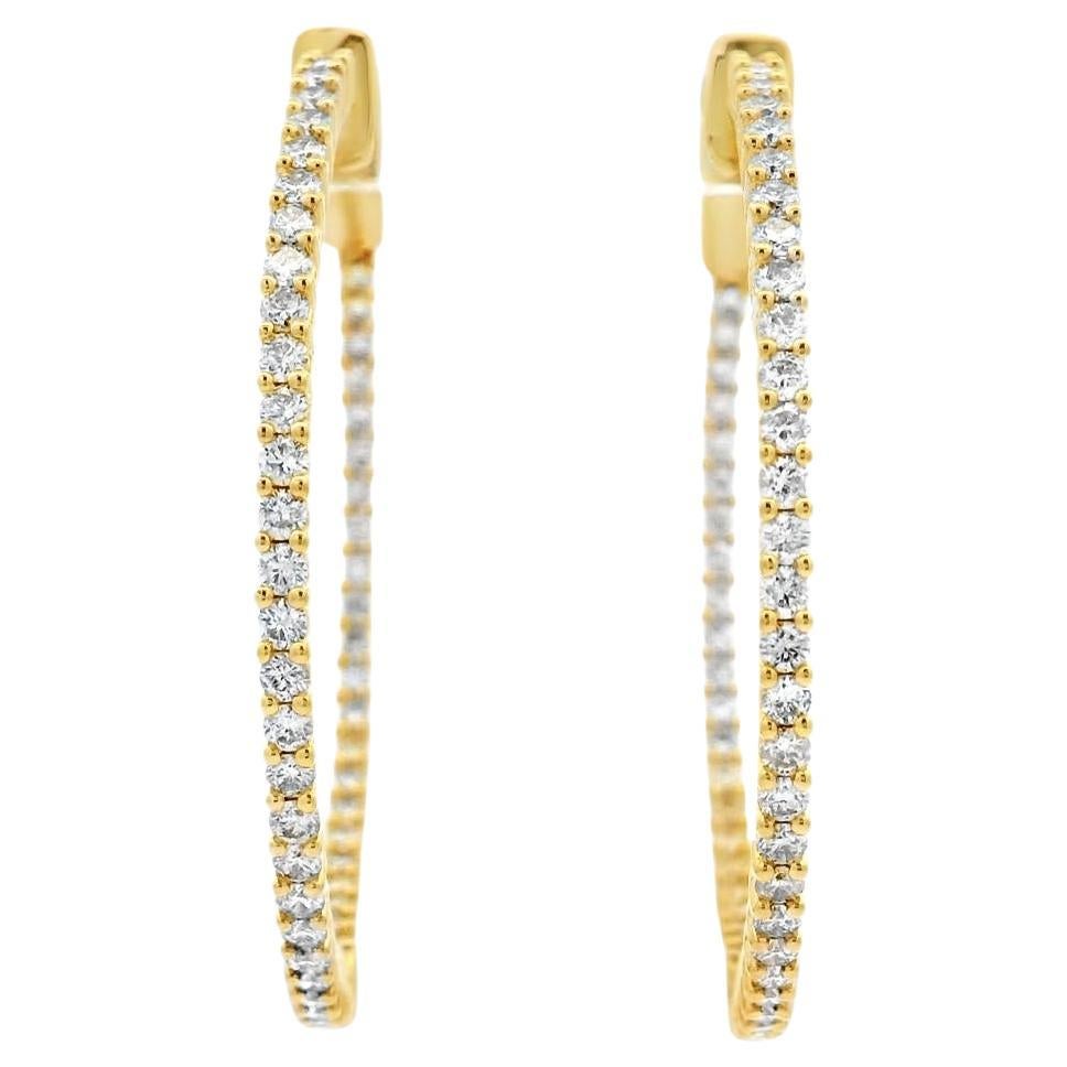 Diamond Hoop Earrings 2.00ct Round Diamonds in 14K Yellow Gold For Sale