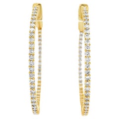 Diamond Hoop Earrings, 2.00ct Round Diamonds in 14K Yellow Gold