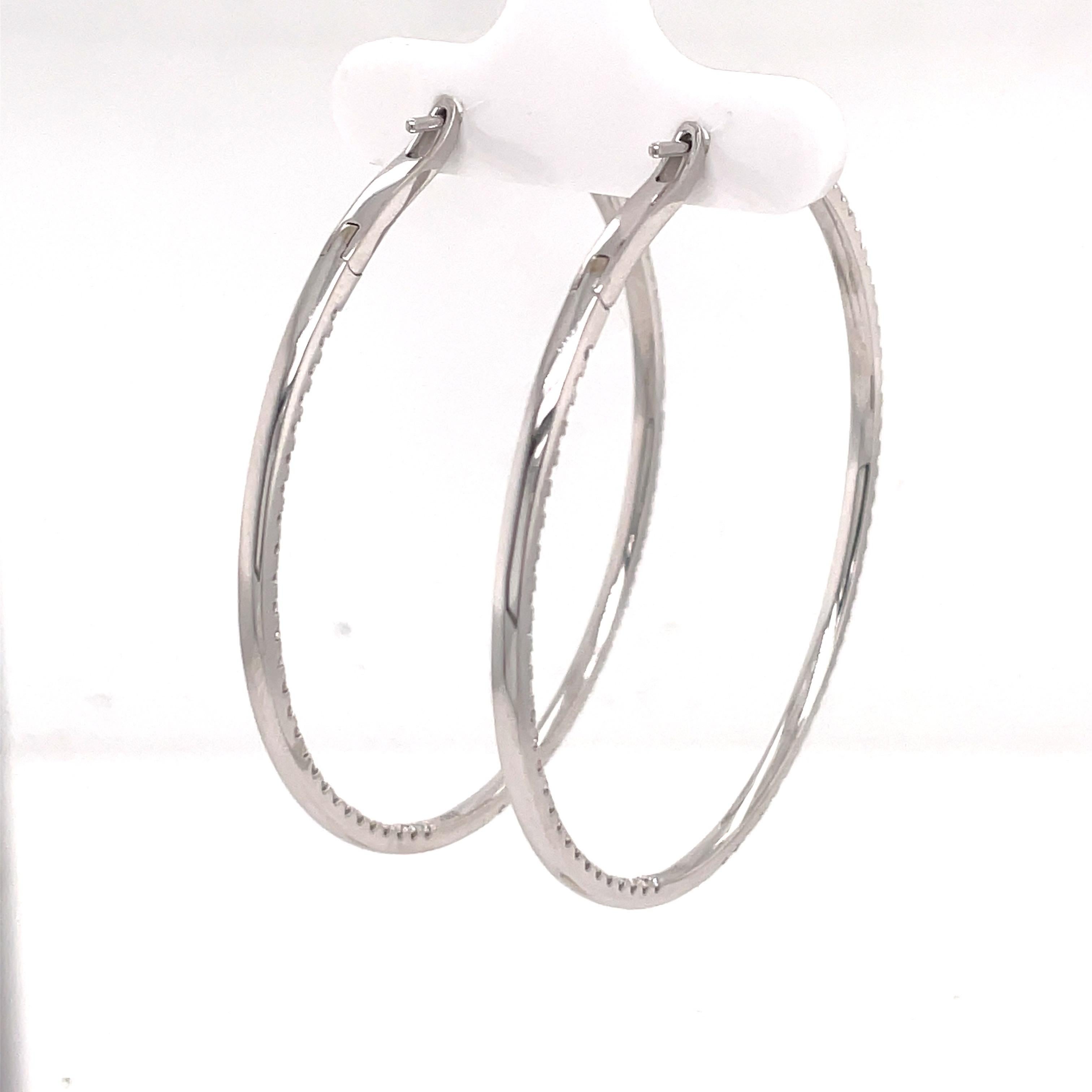 Diamond Hoop Earrings 2.30 Carats 14 Karat White Gold 11 Grams In New Condition For Sale In New York, NY