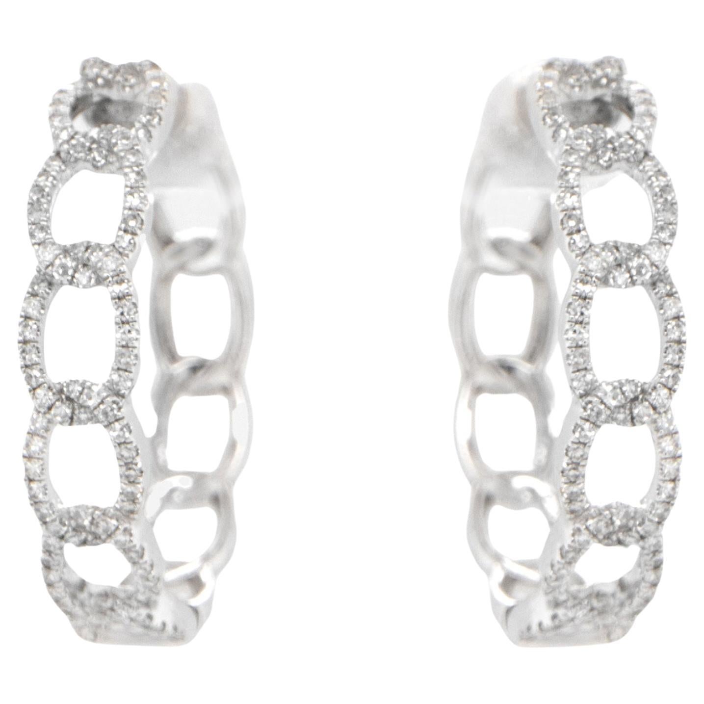 Diamond Hoop Earrings 2.80 Carats Total 14k White Gold For Sale