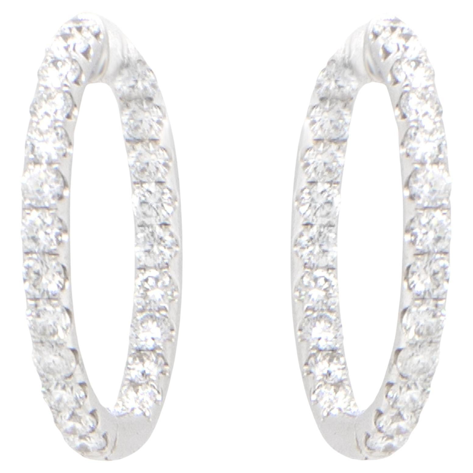 Diamond Hoop Earrings 3 Carats Total 18k White Gold For Sale