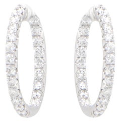Diamond Hoop Earrings 3 Carats Total 18k White Gold