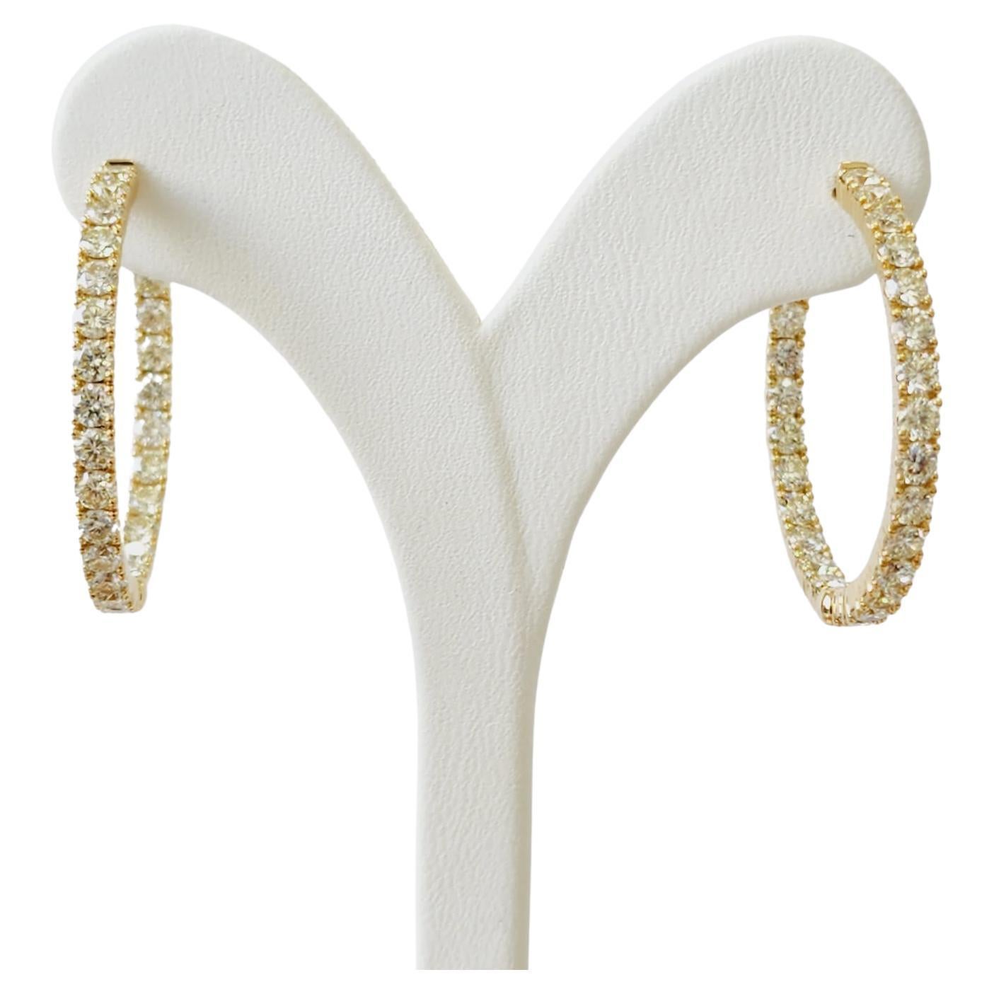 Diamond Hoop Earrings 4.25 Carat in 18 K Yellow Gold For Sale