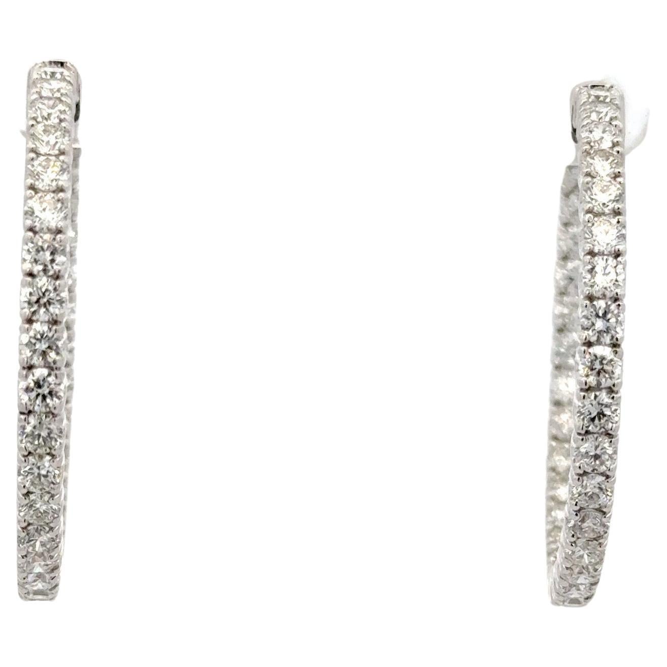 Diamond Hoop Earrings 4.61 Carats U Prong 14 Karat White Gold Average 0.08 CTS In New Condition For Sale In New York, NY