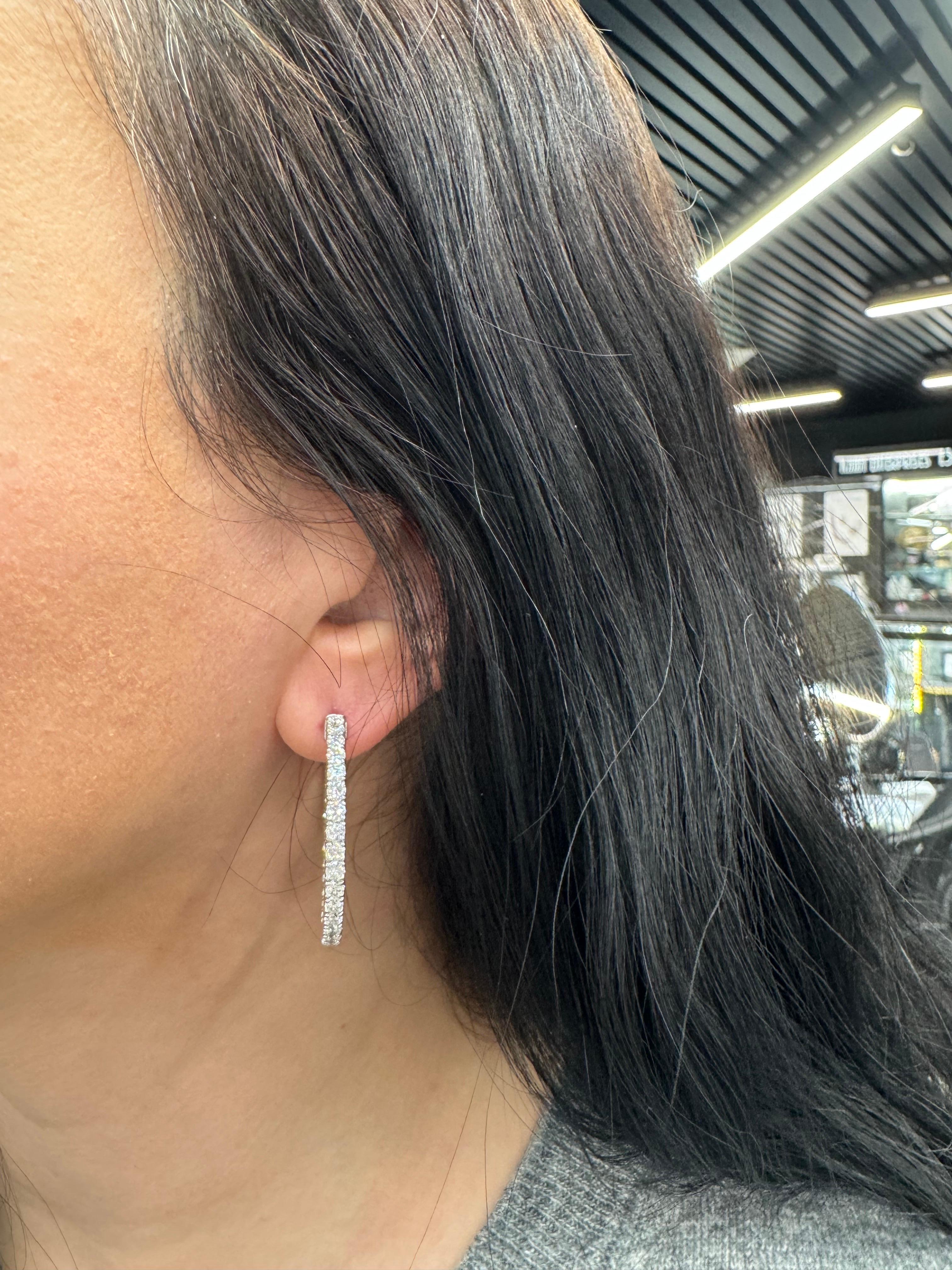 Women's Diamond Hoop Earrings 4.61 Carats U Prong 14 Karat White Gold Average 0.08 CTS For Sale