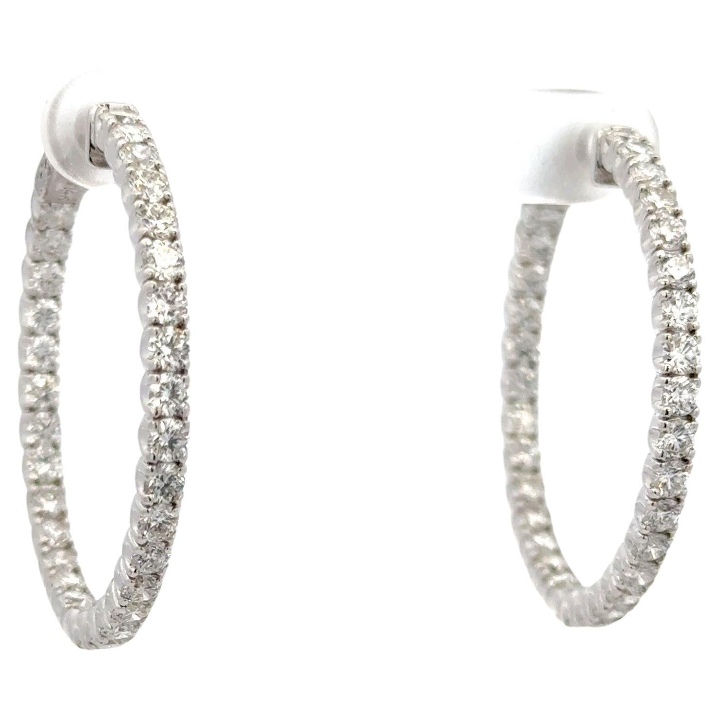 Diamond Hoop Earrings 4.61 Carats U Prong 14 Karat White Gold Average 0.08 CTS For Sale