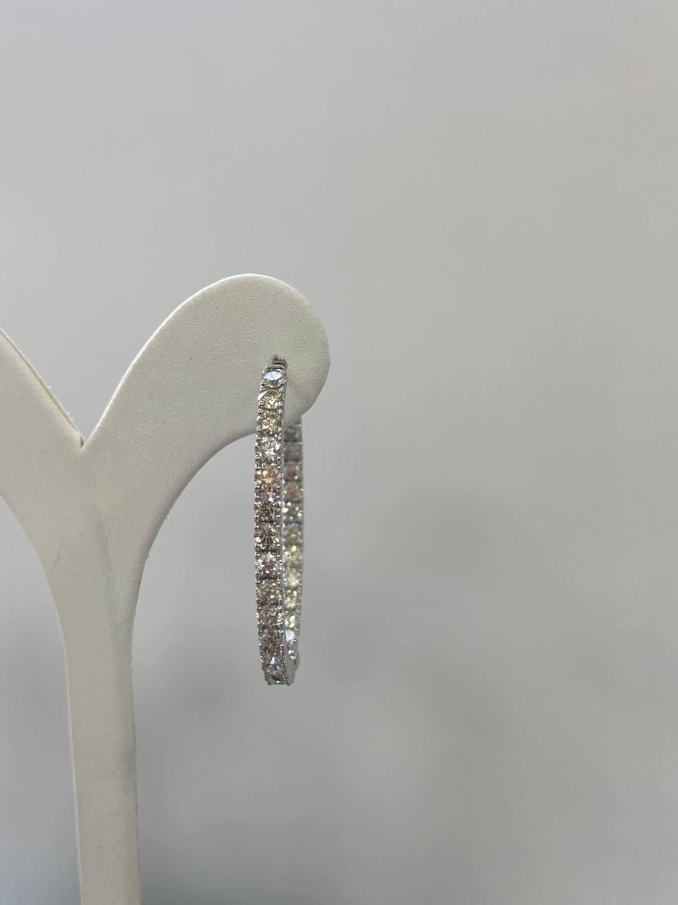 Round Cut Diamond Hoop Earrings 4.7 Carat in 18 K White Gold  For Sale