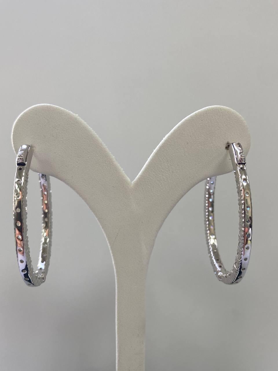 Women's Diamond Hoop Earrings 4.7 Carat in 18 K White Gold  For Sale