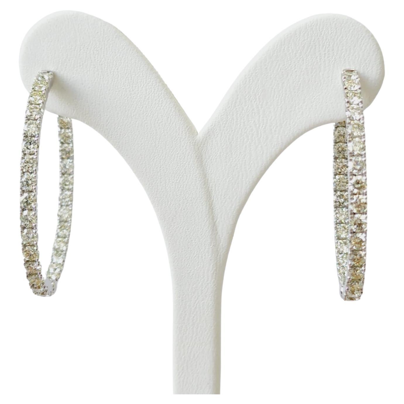 Diamond Hoop Earrings 4.7 Carat in 18 K White Gold 
