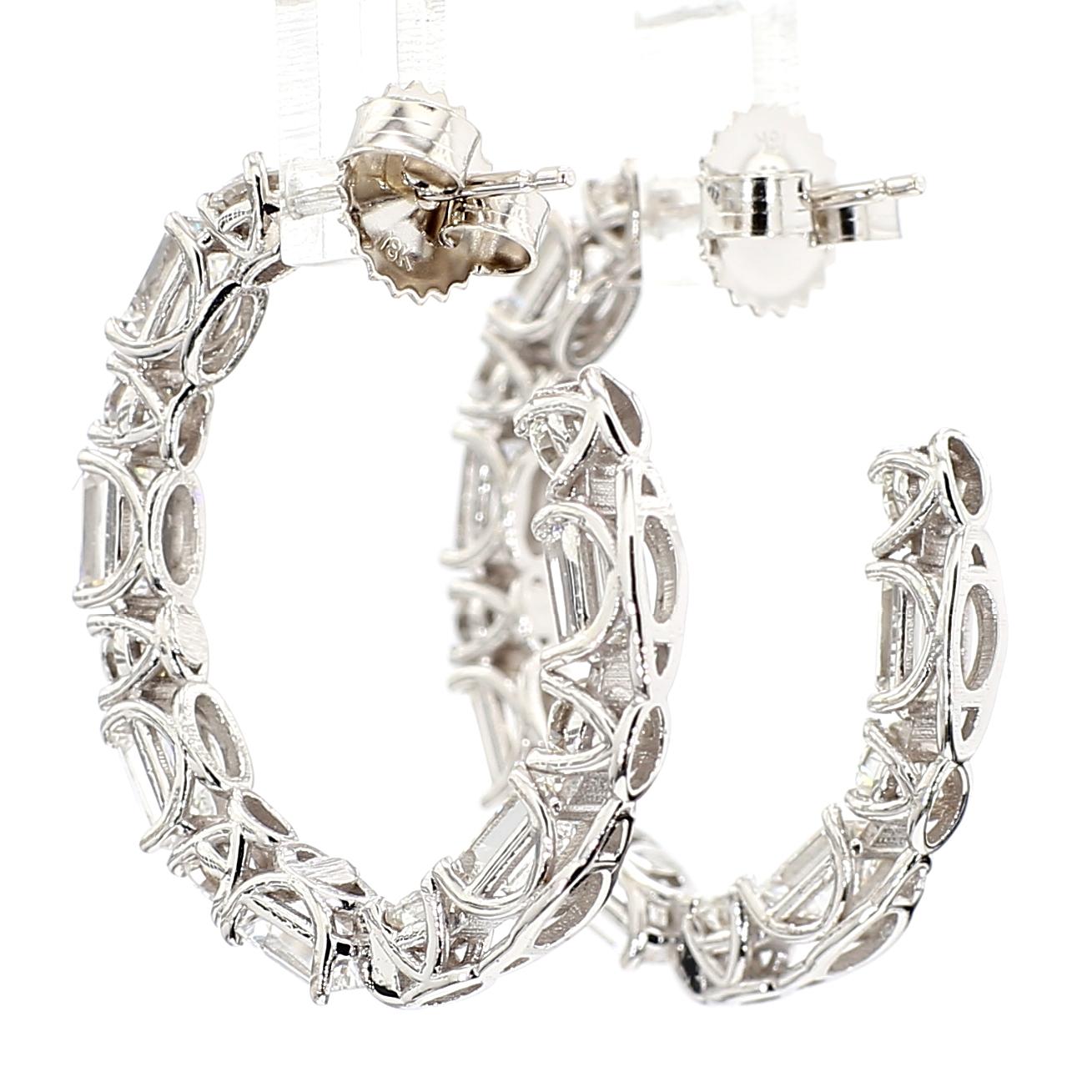 Créoles en diamant alternant taille émeraude et ronde *Naturel* Or blanc 18K Pour femmes en vente