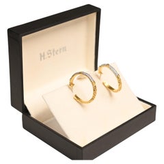 18K Gold Diamond Earrings. Yellow Gold Diamond Accent Earrings Hand Engraved