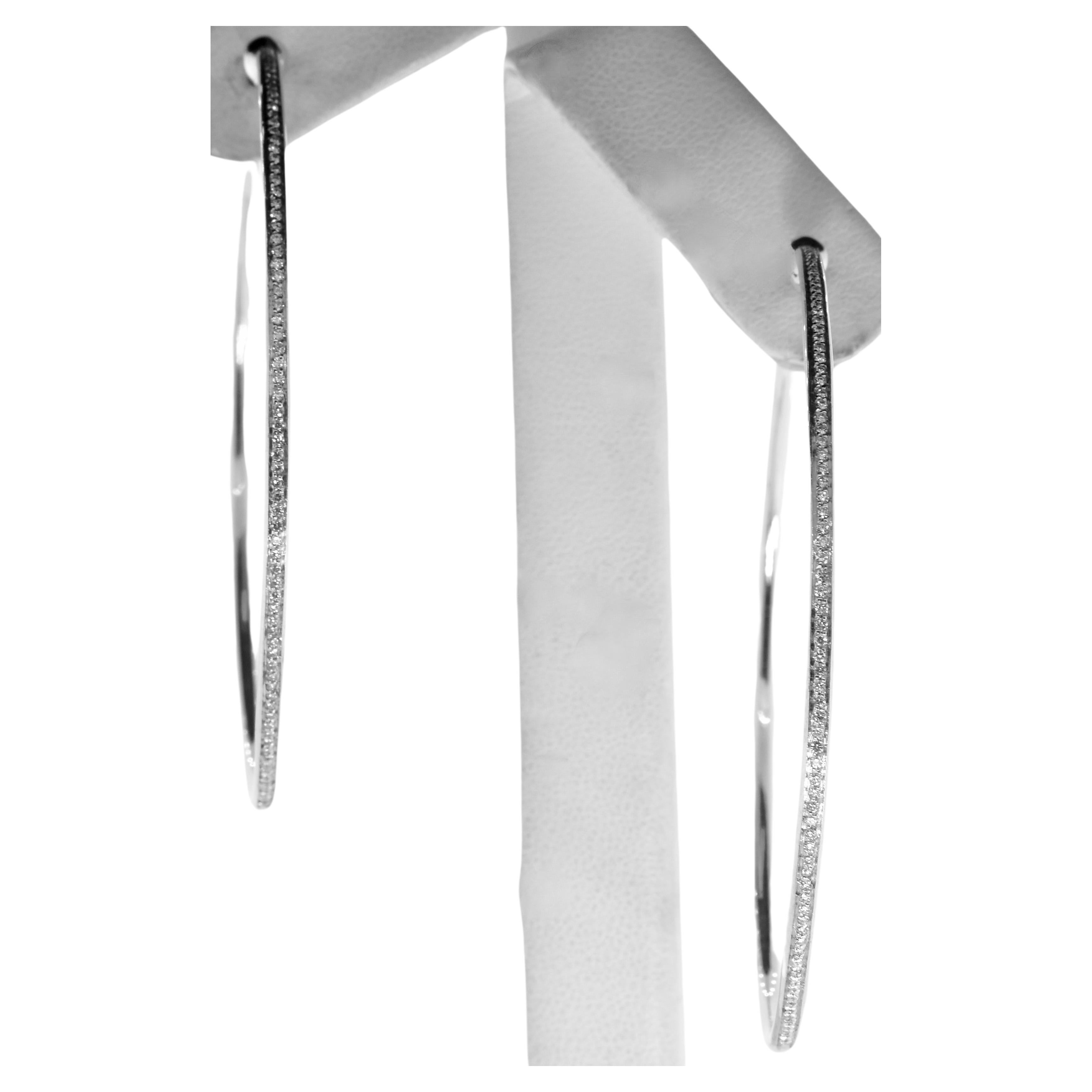Diamond Hoop Earrings, Extra Large Size with fine White Brilliant cut Diamonds.