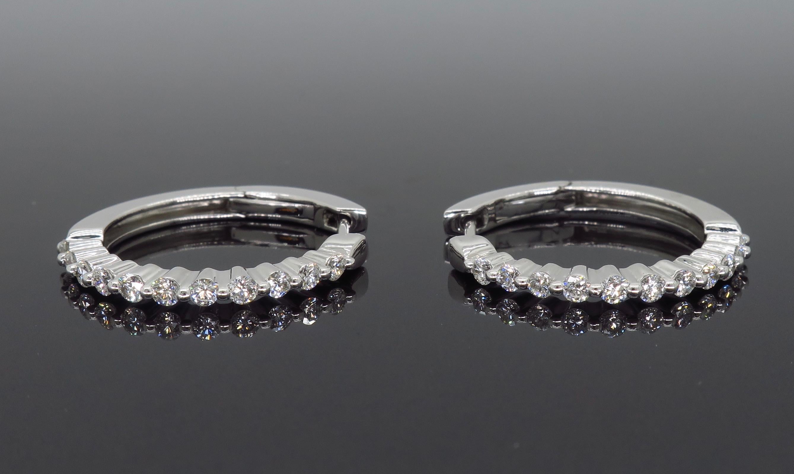 Diamond Hoop Earrings In New Condition In Webster, NY