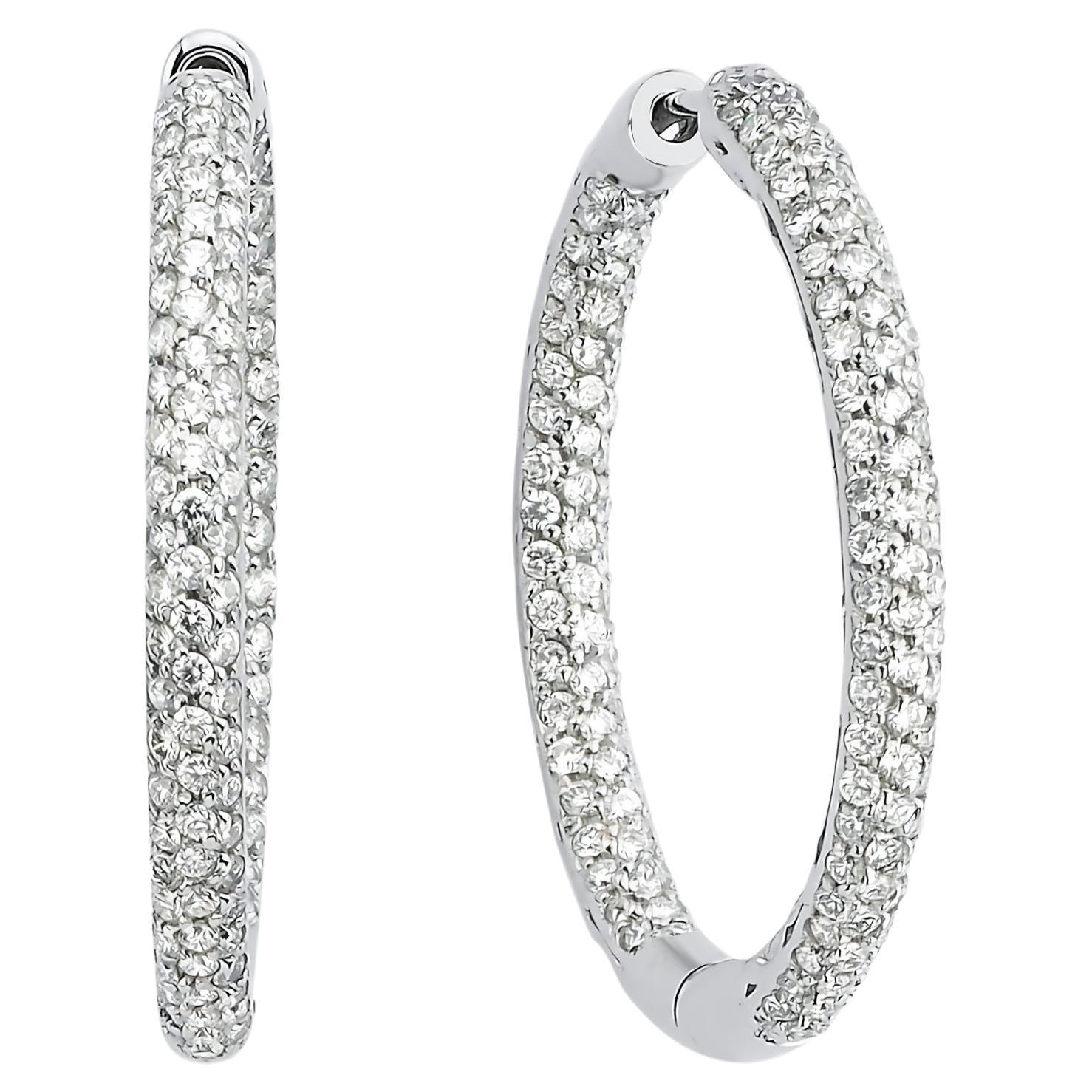 18k White Diamond Hoop  Earrings For Sale