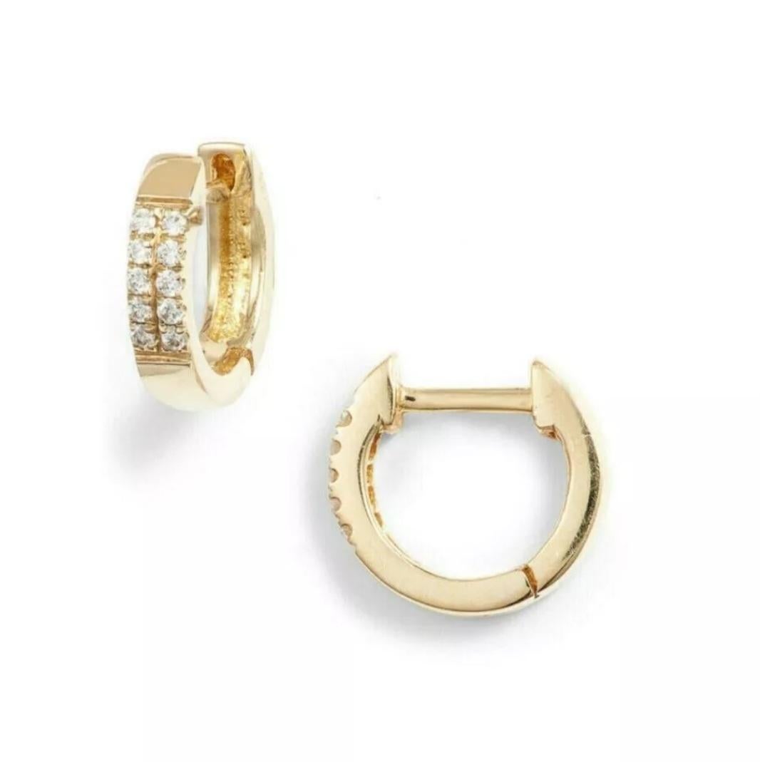 Diamond Hoop Earrings For Women 14K Solid Gold Handmade Earrings Gift For Sale 5