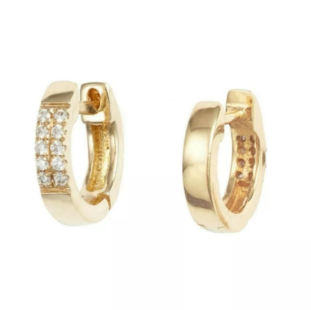 Art Deco Diamond Hoop Earrings For Women 14K Solid Gold Handmade Earrings Gift For Sale