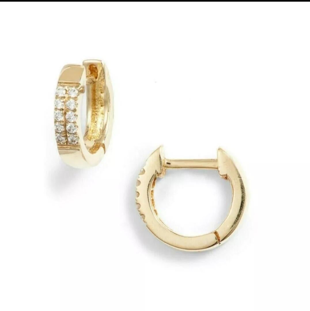 Round Cut Diamond Hoop Earrings For Women 14K Solid Gold Handmade Earrings Gift For Sale