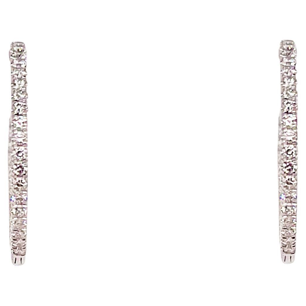 Diamond Hoop Earrings French Pavé Round Inside Out White Gold Secure Lock
