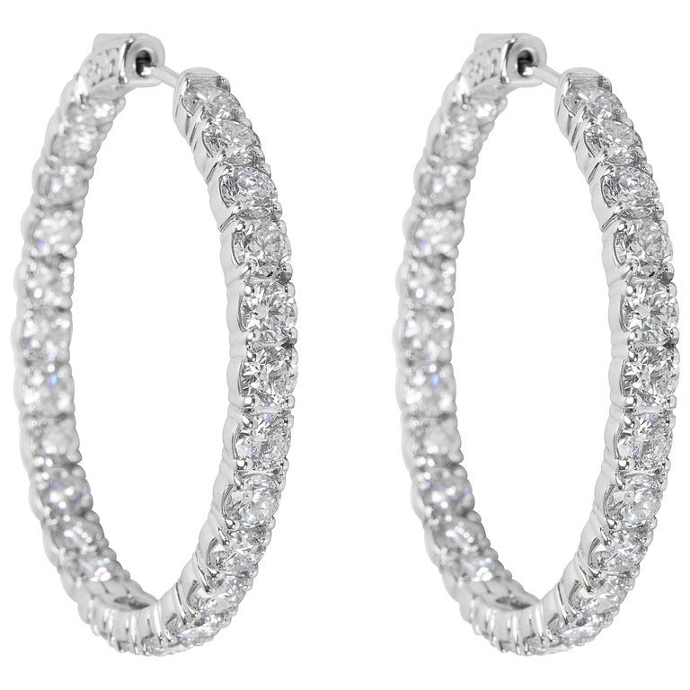 Diamond Hoop Earrings in 14 Karat White Gold 10.00 Carat For Sale at ...