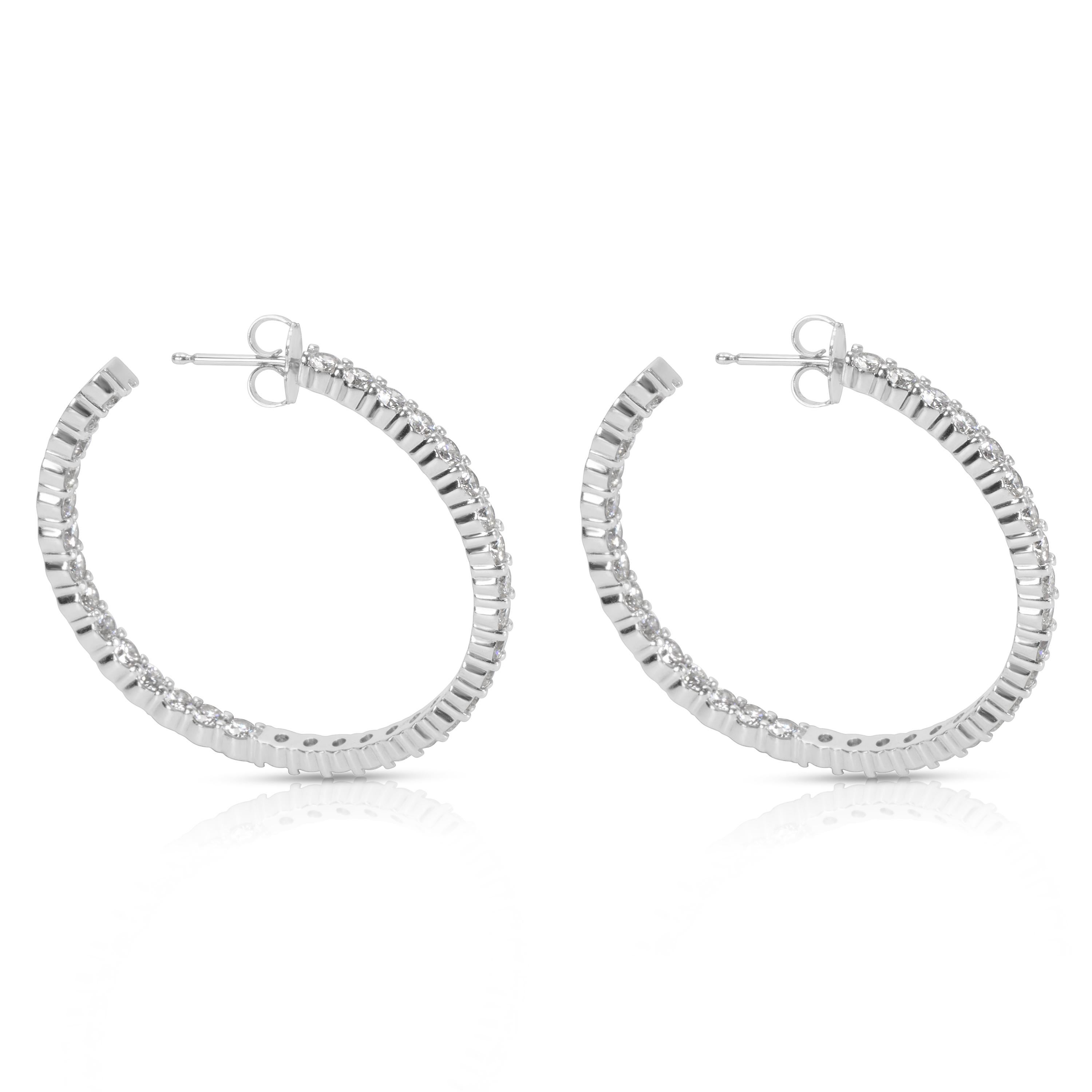 Round Cut Diamond Hoop Earrings in 14 Karat White Gold 5.44 Carat