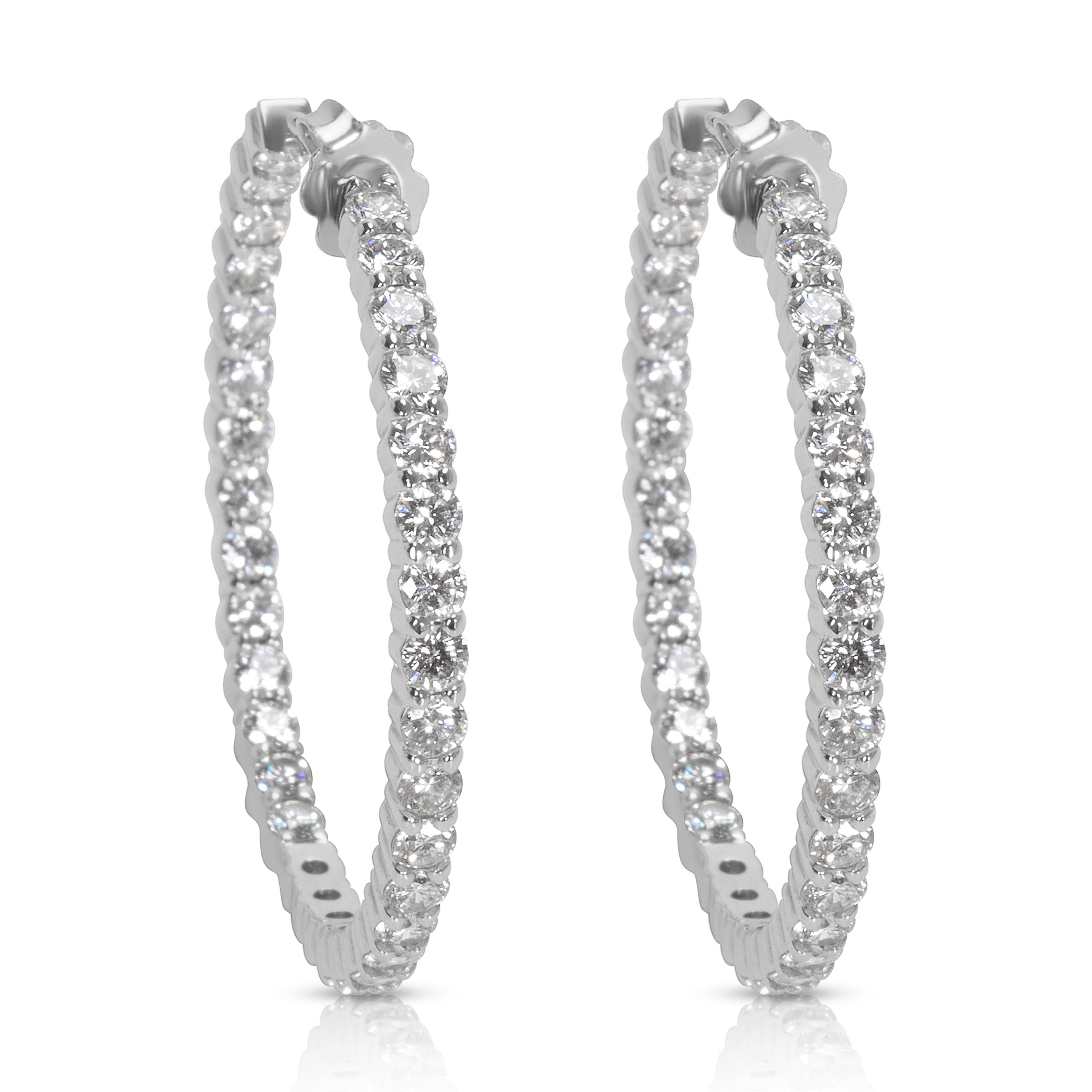 Diamond Hoop Earrings in 14 Karat White Gold 5.44 Carat In New Condition In New York, NY