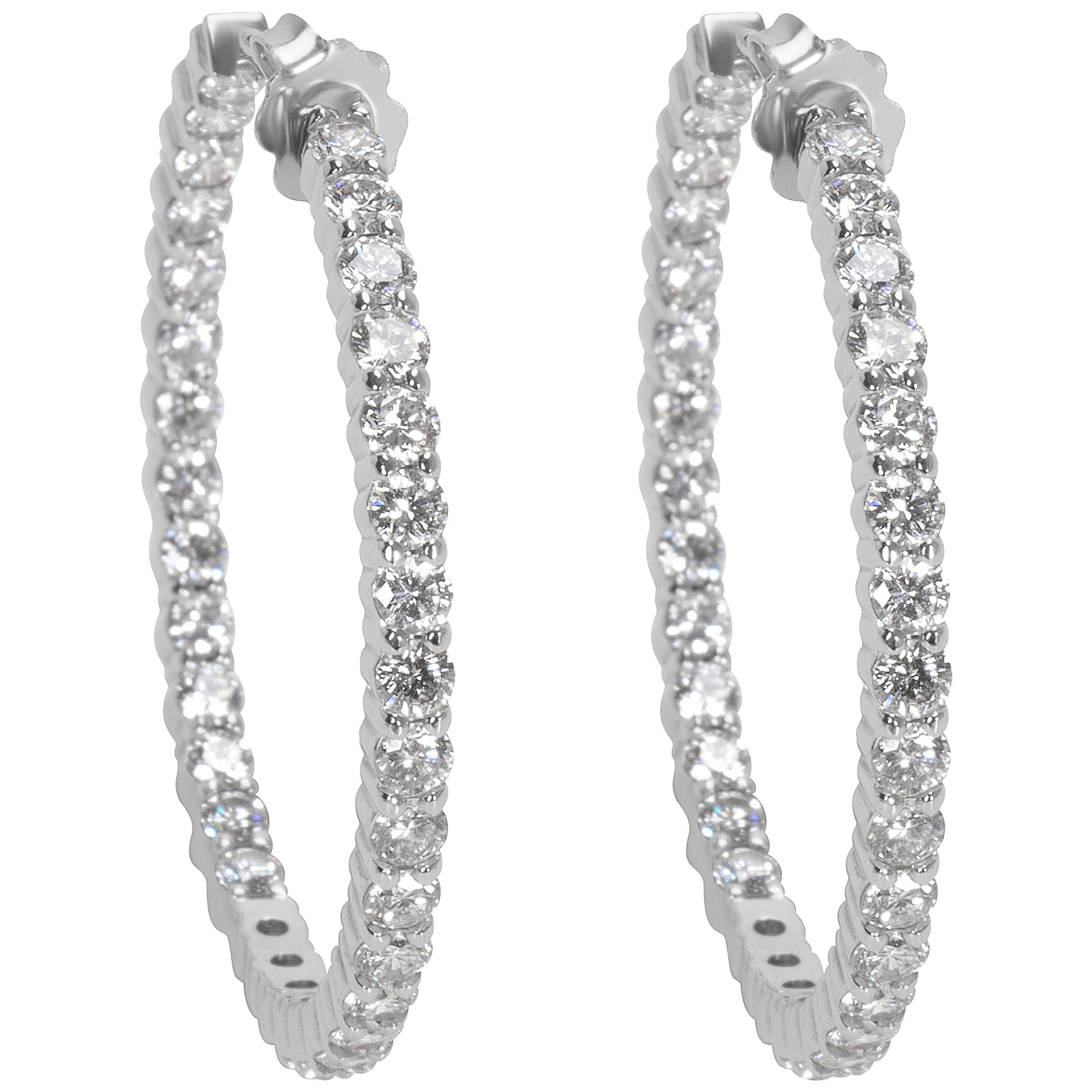 Diamond Hoop Earrings in 14 Karat White Gold 5.44 Carat