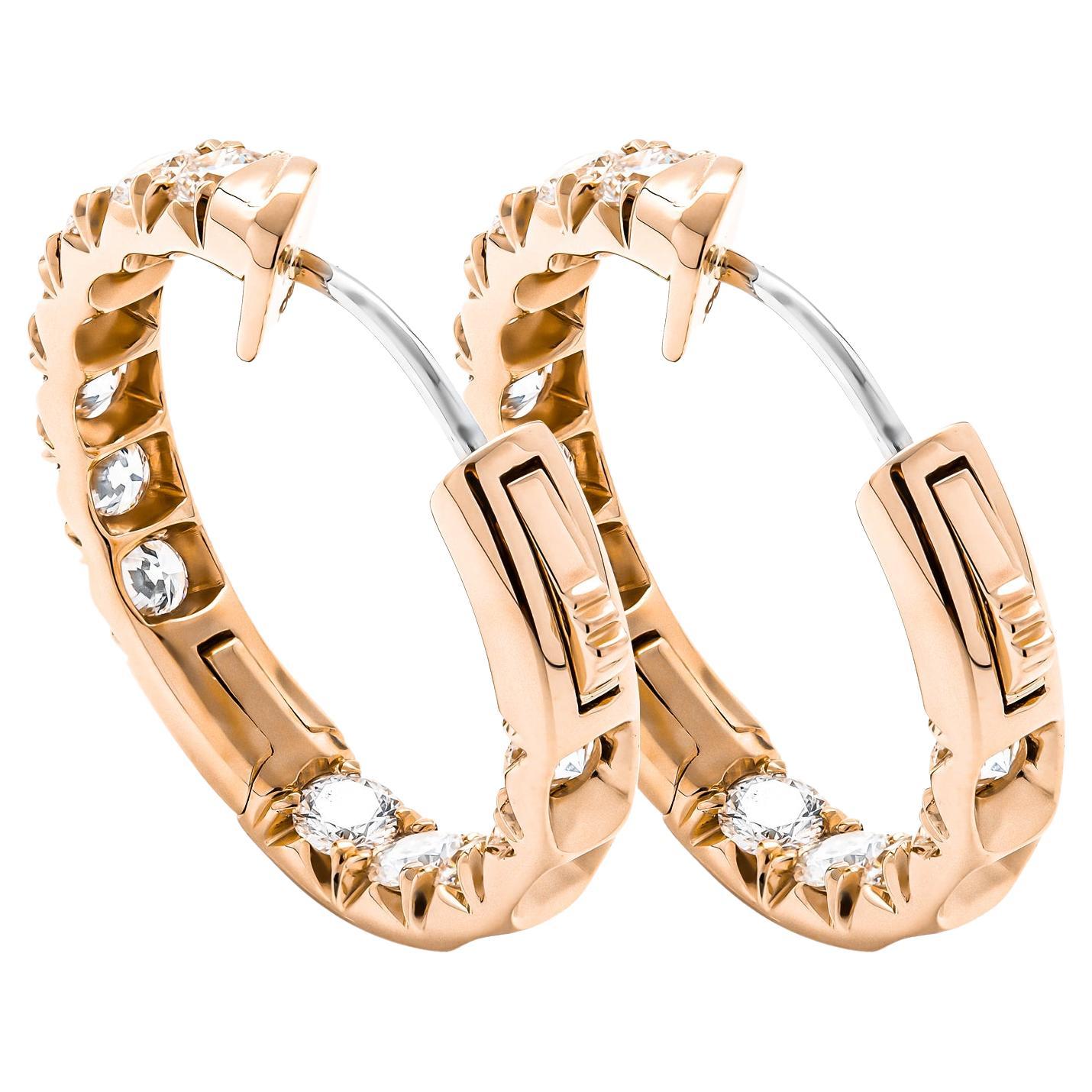 Diamond Hoop Earrings in 14K Rose Gold 
With 24 white diamond 3.3mm each stone D/E/F color and VS clarity, totaling 3.5ct 
Hoop diameter: 22mm
Thickness: 4.3mm 
Comes in box, appraisal available upon request 
Retail: 18,000$