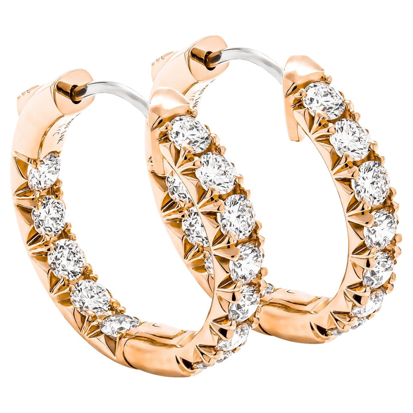 Diamond Hoop Earrings in 14K Rose Gold For Sale
