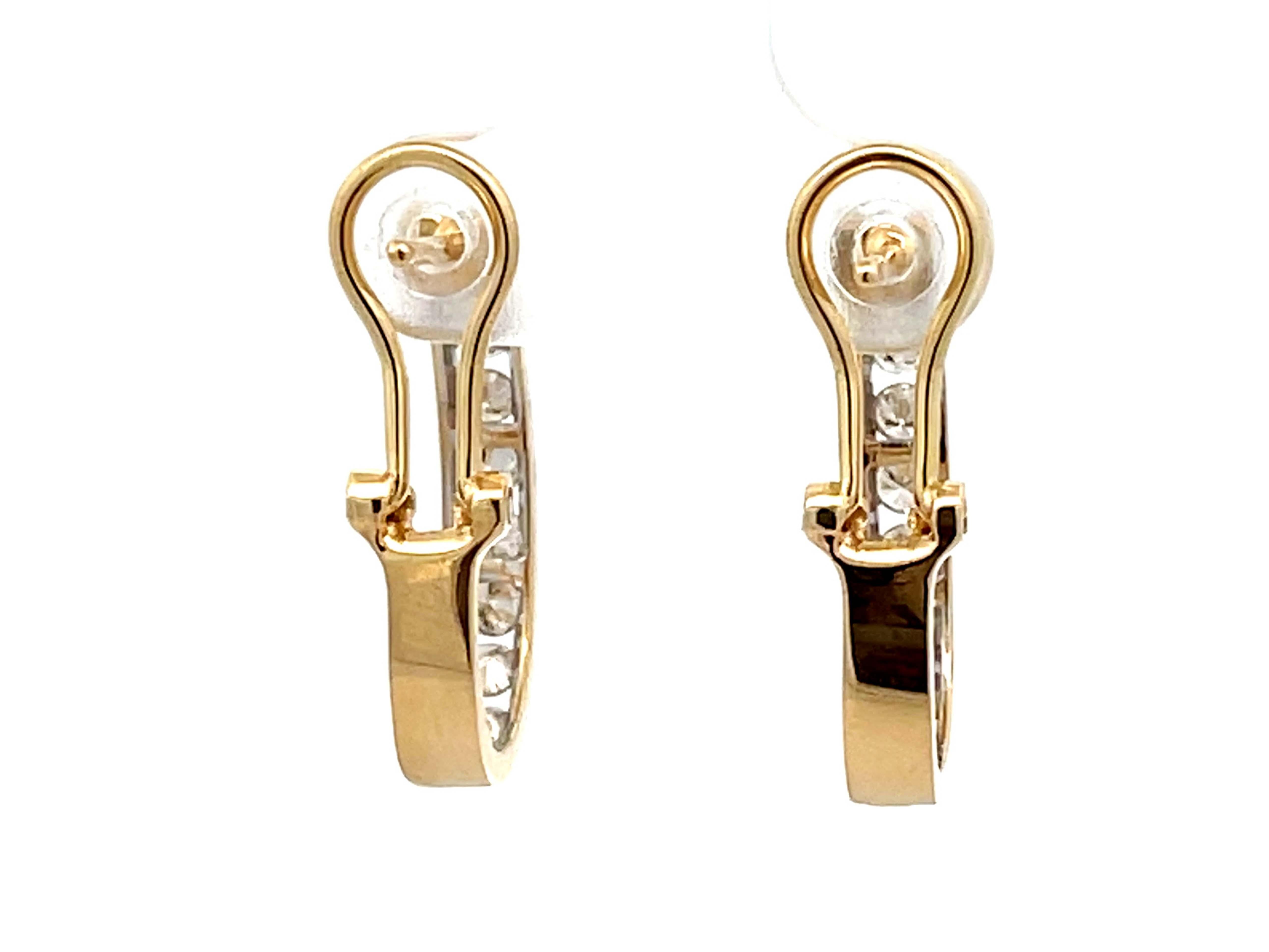 Diamond Hoop Earrings in 14k Yellow Gold For Sale 1