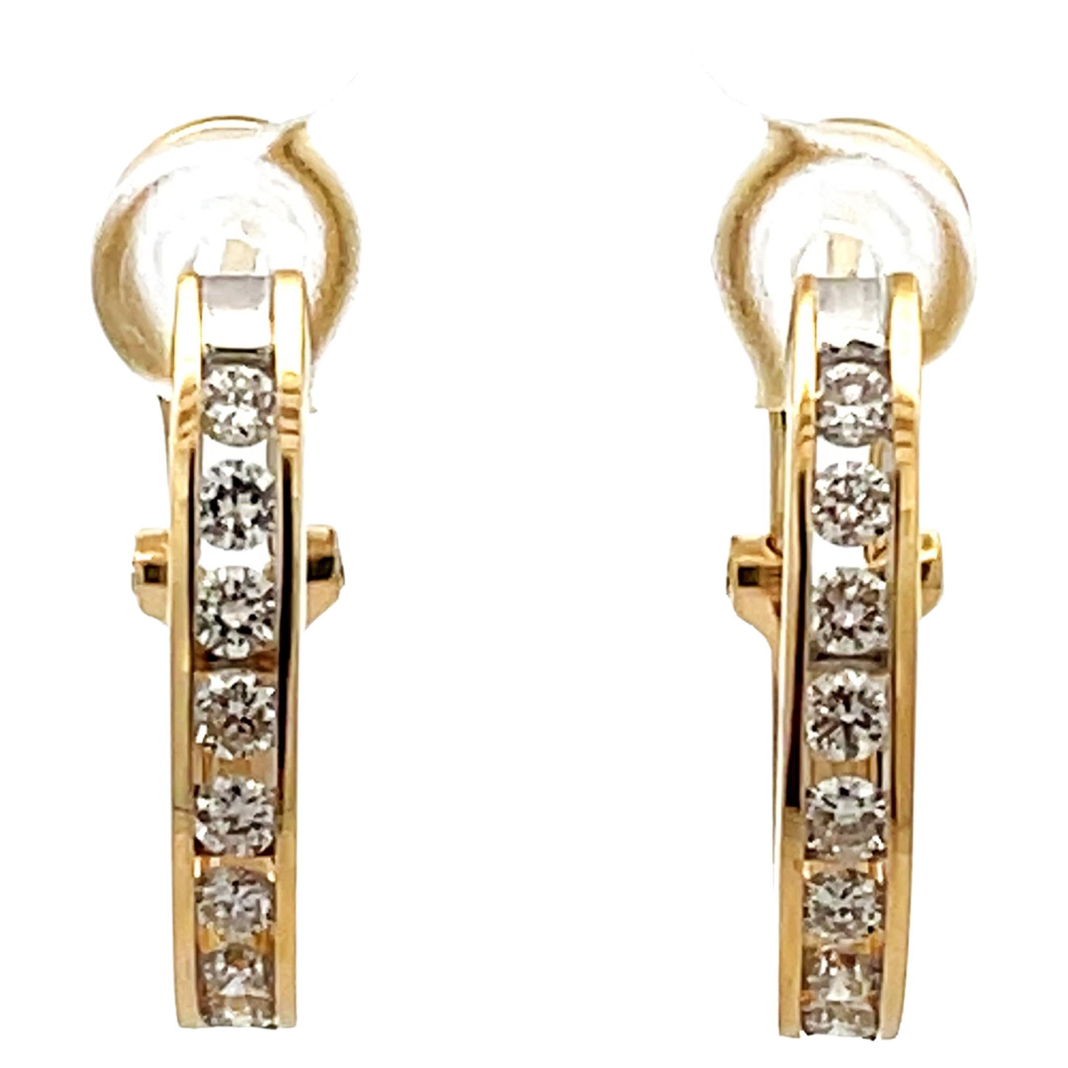 Diamond Hoop Earrings in 14k Yellow Gold For Sale