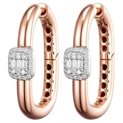 Diamond Hoop Earrings in 18 Karat Rose and White Gold